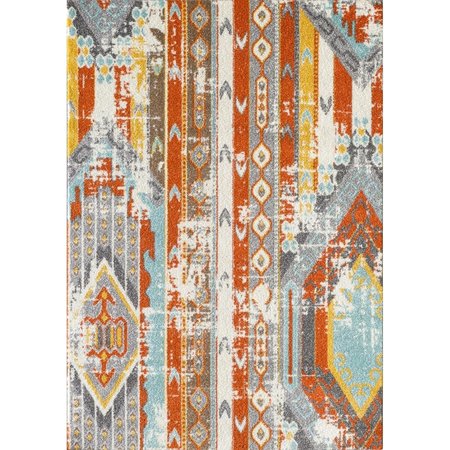 WALL-TO-WALL 8 x 10 ft. Hanalei Collection Power Loom Machine Made Ava Orange Boho Rectangle Rug WA1806032